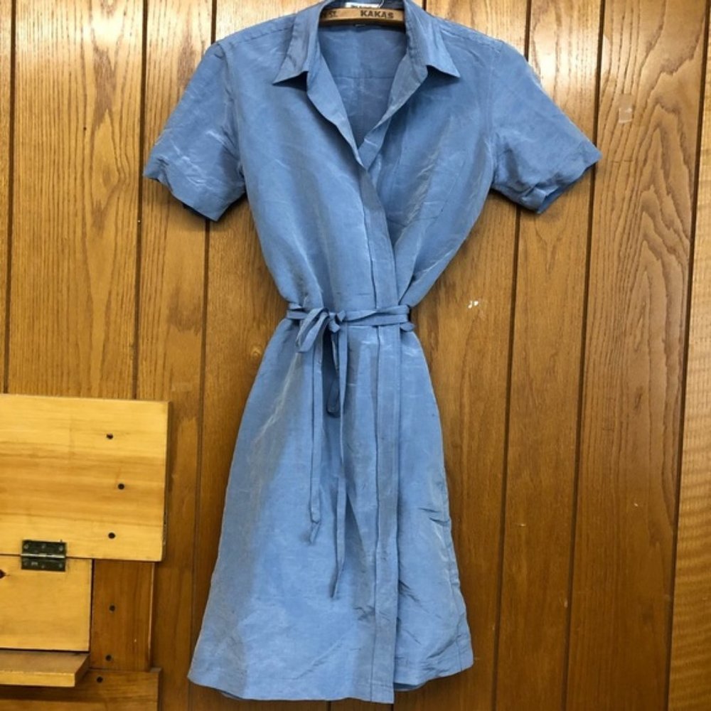 Isaac Mizrahi raw silk wrap dress in blue Sz 6